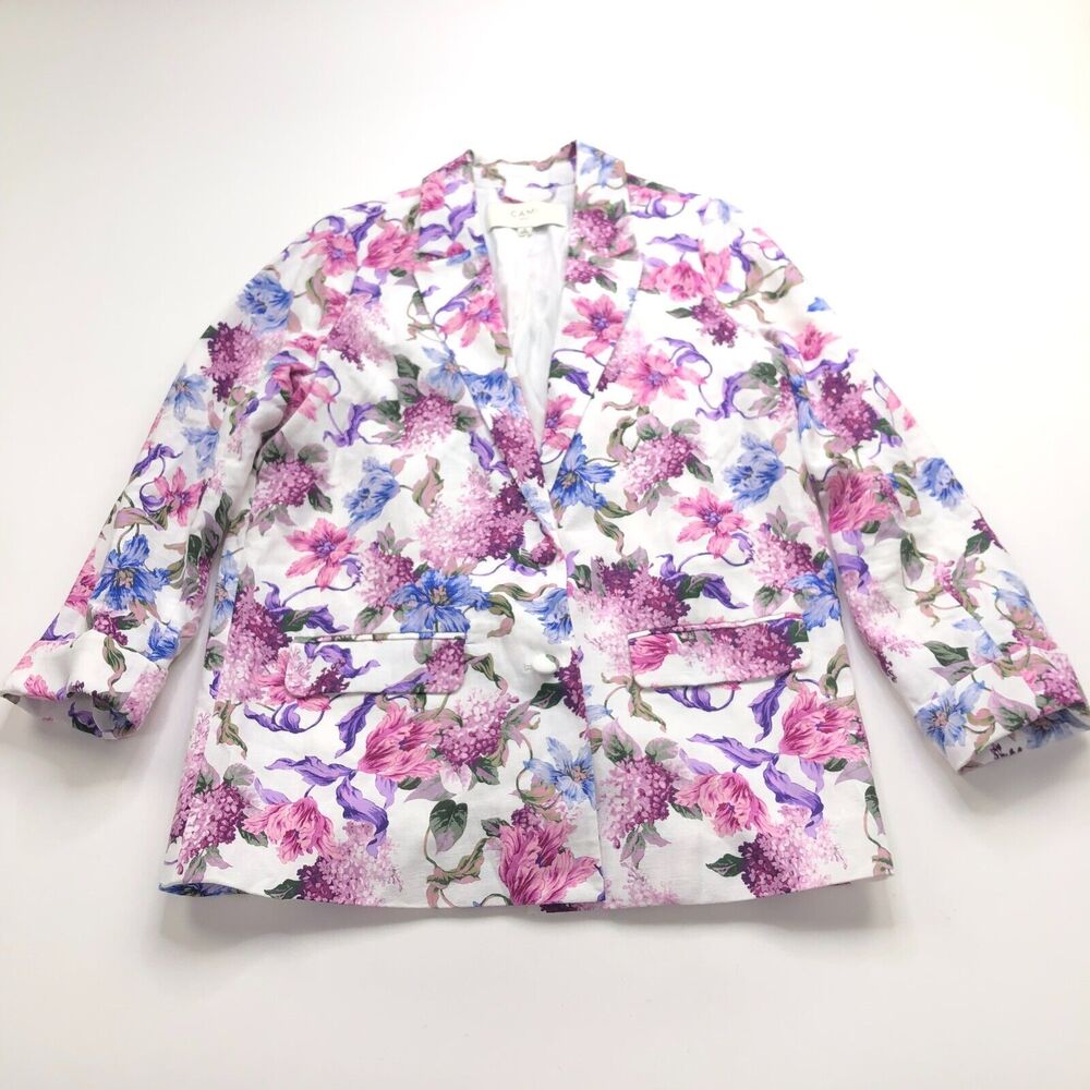 Cami NYC Womens Small Linen Blend Single Button Blazer Jacket Floral MINT HRJ